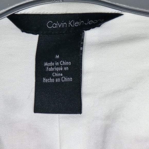 Calvin Klein Jeans White Jean Jacket with Pink Floral Design On The Back - Picture 4 of 13